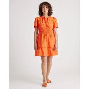 Quince Sz Medium Organic Cotton Tiered Mini Dress Vermillion Red/Orange New NWT